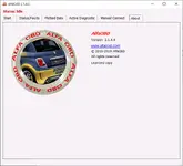 AlfaOBD 2.1.4.0 about screen confirming licensed PC version for Fiat Alfa Lancia Chrysler Jeep diagnostics.