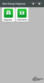 Launch X431 New Energy Diagnose screen for electric vehicle diagnosis and battery pack detect functions in V7.05.022 app.