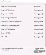 Chrysler EPC5 2020-09 installer progress window listing Snap-on EPC infrastructure application and Chrysler data components.