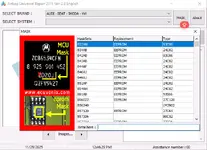 Airbag Universal Repair 2011 v2.0 mask identification screen with EEPROM replacement types and MCU mask reference table. Airbag Universal Repair 2011 v2.0 mask identification screen with EEPROM replacement types and MCU mask reference table.