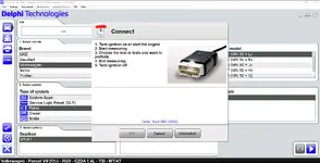 Delphi DS Cars 2021.10b connection dialog with OBD connector illustration and test instructions Delphi DS Cars 2021.10b connection dialog with OBD connector illustration and test instructions