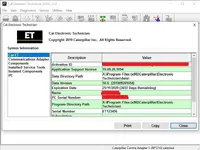 Cat Electronic Technician 2019C v1.0 system information screen showing application support version and data version 10.6 details. Cat Electronic Technician 2019C v1.0 system information screen showing application support version and data version 10.6 details.