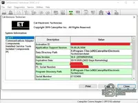 Cat Electronic Technician 2019C v1.0 system information screen showing application support version and data version 10.6 details.