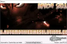 NYO 4.0 User R12.8 about window showing AutomotiveDiagSolutions branding and licensed database information.