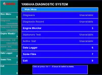 Yamaha Diagnostic System 1.33 engine monitor and data logger menu for Yamaha outboard and WaveRunner diagnostics. Yamaha Diagnostic System 1.33 engine monitor and data logger menu for Yamaha outboard and WaveRunner diagnostics.