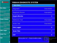 Yamaha Diagnostic System 1.33 engine monitor and data logger menu for Yamaha outboard and WaveRunner diagnostics.