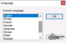 Webasto Thermo Test v2.16.1 language selection dialog showing English and other interface choices.