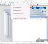 Webasto Thermo Test v2.16.1 control menu with parking heating, auxiliary heating and ventilating modes.