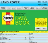 Haynes Automotive Technical Databook 1993 Land Rover 90 110 V8 page showing engine specifications, compression and firing order. Haynes Automotive Technical Databook 1993 Land Rover 90 110 V8 page showing engine specifications, compression and firing order.