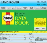 Haynes Automotive Technical Databook 1993 Land Rover 90 110 V8 page showing engine specifications, compression and firing order.