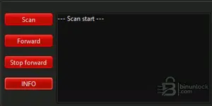 Version 1.0 window of the ZGW NBT MGU SSH forwarder tool showing Scan Forward Stop forward and Info buttons for port control.