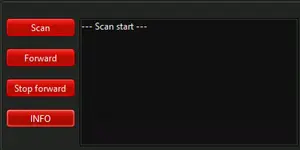 Version 1.0 window of the ZGW NBT MGU SSH forwarder tool showing Scan Forward Stop forward and Info buttons for port control. Version 1.0 window of the ZGW NBT MGU SSH forwarder tool showing Scan Forward Stop forward and Info buttons for port control.