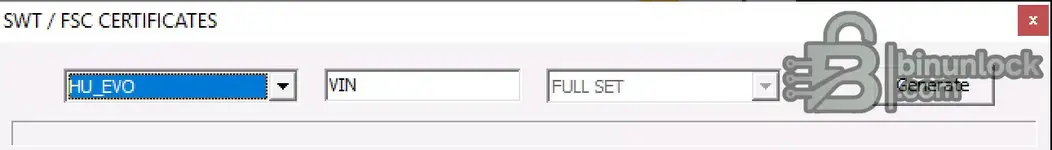 HU Tool v2.6 PRE SWT FSC certificates panel with HU EVO VIN entry and profile selection for BMW head units.