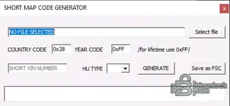 HU Tool v2.6 PRE short map code helper window with country code year code VIN and HU type fields for map projects.