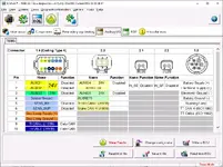Knorr-Bremse Diagnostics Systems 07.2025 auxiliary I O tab with TEBS G2 connector pinout table for CAN lines stop lamp and AuxIO functions.