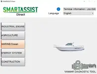 Yanmar SMARTASSIST-Direct 2.37.0 menu showing Marine/Ocean category for marine engine diagnostics