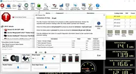 Bendix ACom PRO 2023 v1 showing ABS pressure test and diagnostic instructions for heavy duty brake systems with DTC reporting.