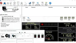 Bendix ACom PRO Diagnostics 2023 v1 live data dashboard showing wheel speeds, battery voltage, and brake pressure monitoring.
