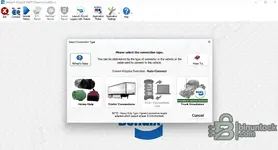 Bendix ACom PRO 2023 v1 connection type selection for heavy duty truck, trailer connections, and connectivity tests via shop interfaces.