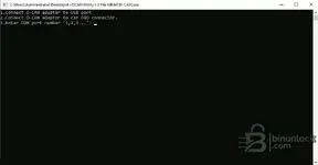 K+DCAN Utility 2.0 console prompt for D-CAN adapter connection steps and COM port number entry for BMW diagnostics.