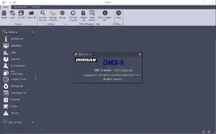 Doosan DMS-5 3.0.5 main interface showing machine info, monitoring, graphs, and fault info navigation.