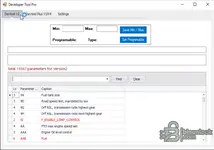 PTT v2.8.360 parameter editor V2 showing programmable values and search field