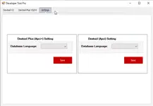 PTT v2.8.360 database language settings screen for data modules configuration