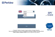 Perkins SPI2 2018A language selection screen for parts catalogue, documentation directory, and serial lookup. Perkins SPI2 2018A language selection screen for parts catalogue, documentation directory, and serial lookup.