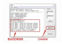 E2PA 2.1.1 MED9.1 EEPROM processing log with corrected checksum blocks IMMO1 to IMMO4 and message that immobilizer status operation completed successfully