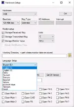 CanDiag 1.21.4 hardware setup showing USB CAN interface, 125 kbit/s baud rate, extended frames, units, and language options. CanDiag 1.21.4 hardware setup showing USB CAN interface, 125 kbit/s baud rate, extended frames, units, and language options.