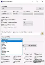 CanDiag 1.21.4 hardware setup showing USB CAN interface, 125 kbit/s baud rate, extended frames, units, and language options.