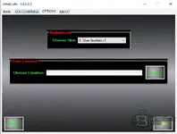 UltraCuttr Options tab with skin/background selection and save location settings