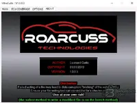 UltraCuttr About screen with author info and ECU writing warning disclaimer