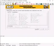 Bell CANCOMM 5.07.0 CCU2 EOL options page showing selectable chassis and engine related feature parameters for service work.