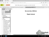 Mercedes-Benz OM502LA repair manual shown inside CLAAS WebTIC Offline