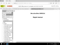 Mercedes-Benz OM502LA repair manual shown inside CLAAS WebTIC Offline