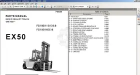 CSS Parts Book Viewer v5.11 showing EX50 parts manual cover and table of contents navigation. CSS Parts Book Viewer v5.11 showing EX50 parts manual cover and table of contents navigation.