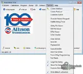 Allison TCM Reflash options menu showing comm interface, protocol, DID and S file utilities