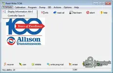 Allison TCM Reflash TCM Info menu with display information and controller search shortcuts