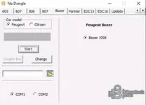 Legacy PSA keypad immobilizer utility for Peugeot Boxer and Partner with BSI context and service focused serial COM connection.