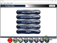 Mercury CDS G3 v1.2 configuration menu for helm setup, CAN pad configuration, drive settings, and compass calibration.
