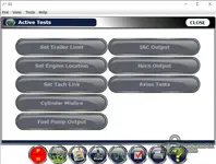 Mercury CDS G3 v1.2 Active Tests screen for IAC output, horn output, cylinder misfire, and fuel pump output.