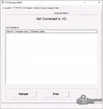 Bosch VCI Manager RNM 9.2.2396.6 Properties tab with VCI properties table shown while no device is connected.