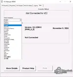 Bosch VCI Manager RNM 9.2.2396.6 help page with language selector and version panel for workshop diagnostics tools.