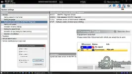 Mercedes Xentry Diagnosis settings with SDconnect Toolkit equipment selection: SDconnect multiplexer connected/assigned status — Star Diagnosis configuration and device selection.