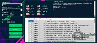 ECU Tuning Solutions v1.01 brand selector list displaying supported manufacturers and ECU family options in the main interface.
