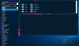 ECU Tuning Solutions v1.01 showing multi-brand ECU selection, file processing buttons, and DTC list table for supported ECUs.