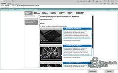 BMW ISTA+ 4.59.40 service information page with training videos for brake disc and wheel hub runout inspection