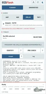 EGSFlash experimental BMW ZFB_CE first-unlock and full-flash gearbox programming screen
