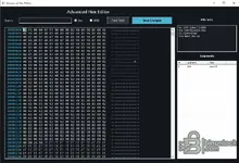 HPT-MMOQRY Advanced Hex Editor showing hexadecimal data, ANSI view, search, file information and HPT segment details.